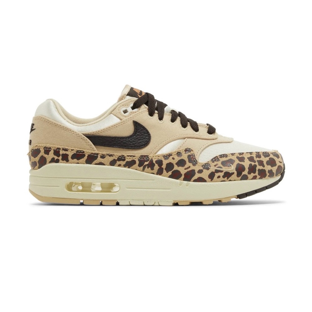 Nike Women’s Air Max 1 87’ Sneaker Beige with Leopard Print and Black Swoosh